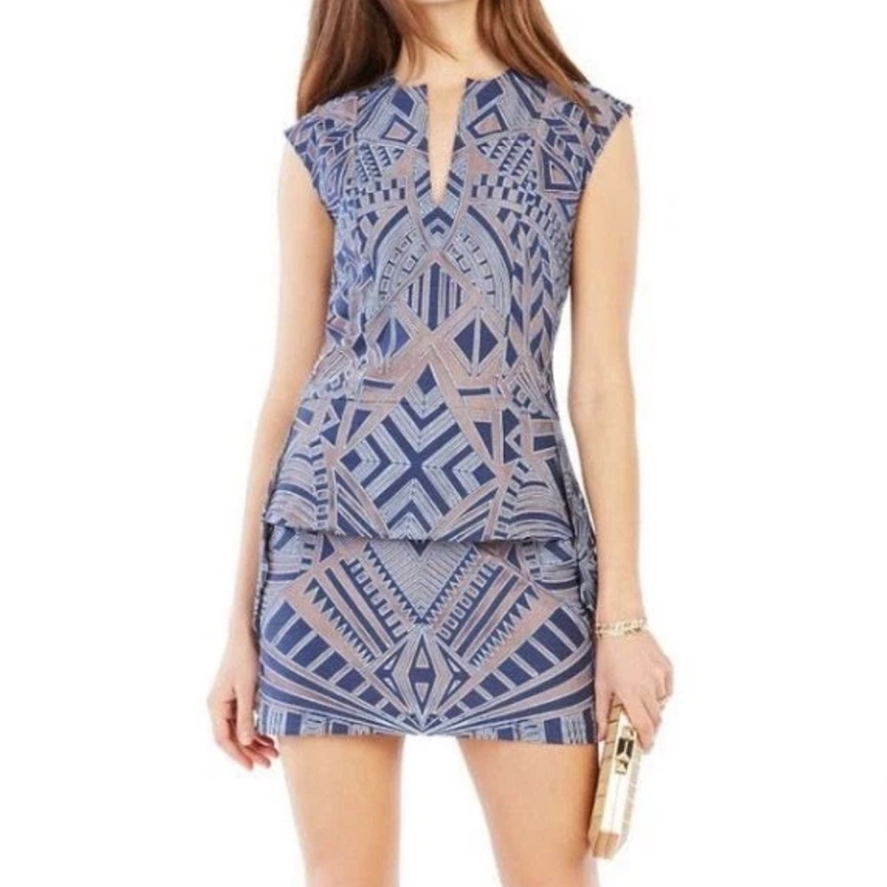 BCBGMAXAZRIA Isabel Medallion Burnout Print Peplum Dres
